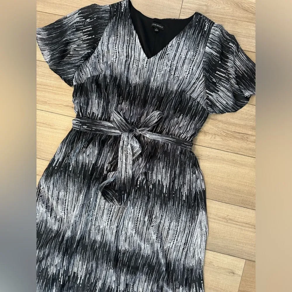 Lane Bryant flutter sleeve maxi dress black white women’s 18 fall long - Picture 2 of 3